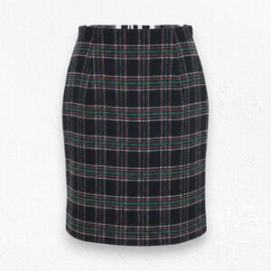 1980s Vintage Navy Red Tweed Glen Check Plaid Tartan Knee Length Skirt Size 4